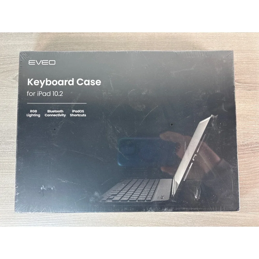 EVEO Keyboard‎ Case for iPad 10.2 RGB Lighting Bluetooth Black New Sealed